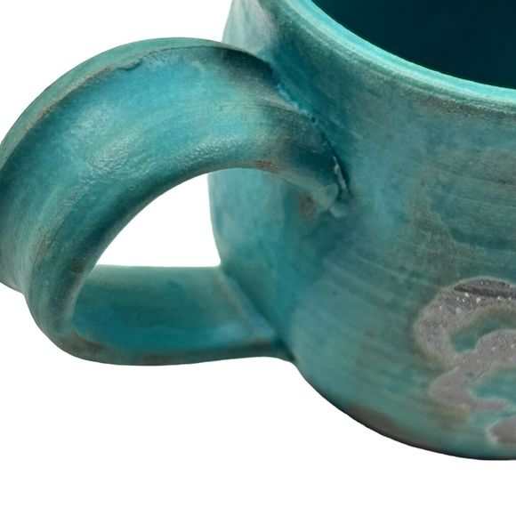 Handcrafted Coffee Tea Mug Blue Stoneware Crab Design Art Pottery Signed Decor - Picture 5 of 7